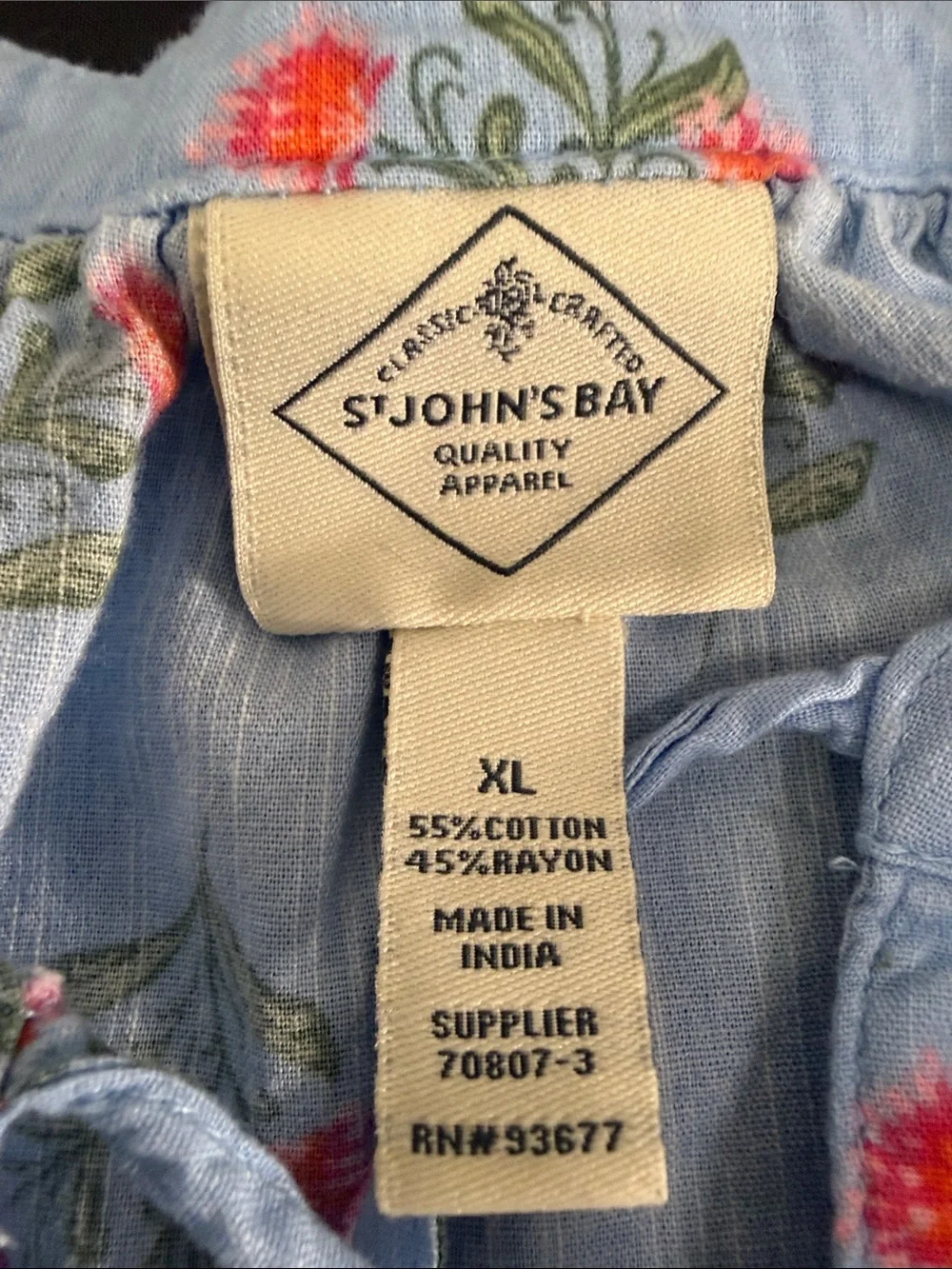 St. John's Bay Light Blue Floral Tie-Neck Blouse